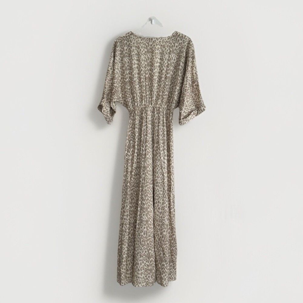 Girl and The Sun Verity Maxi Dress Deep VNeck Cream Muted Leopard Euro Trip Sz M - Picture 14 of 16